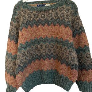 Vtg Wendy Stewart hand knit fair isle crew neck SzL